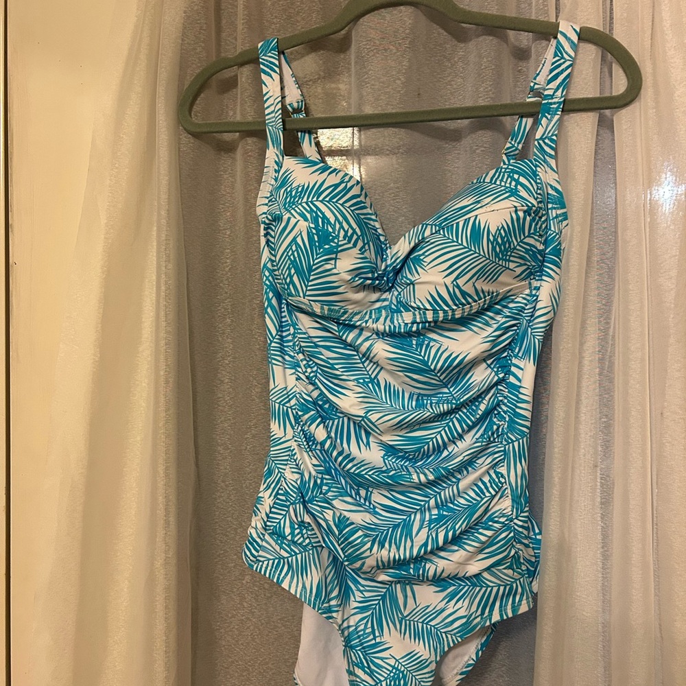 Blue and White One Piece Swimsuit